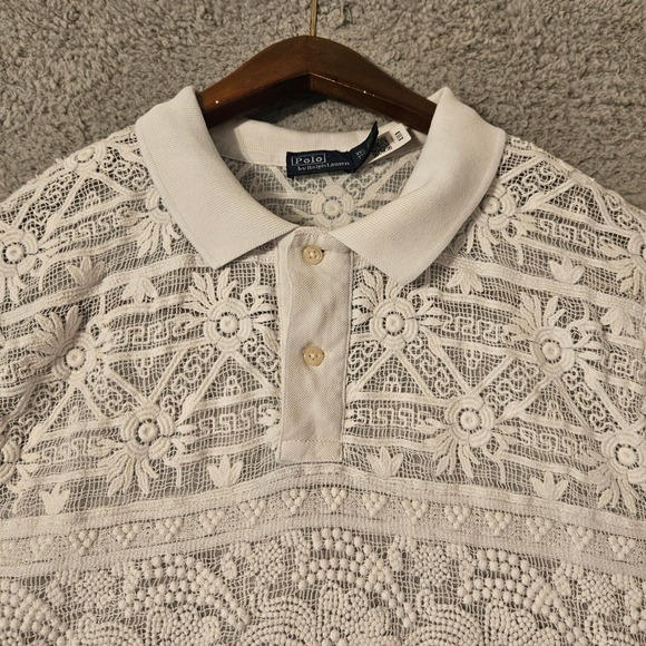 Polo Ralph Lauren Tops - Polo Ralph Lauren Women's Geometric Lace Polo Shirt White Knight Size 2XL XXL